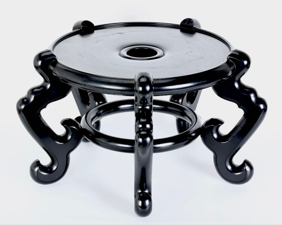 黒塗 飾り台 花台 壺台 木製 唐草脚 大型32.5cm 置台 盆栽台 古美術