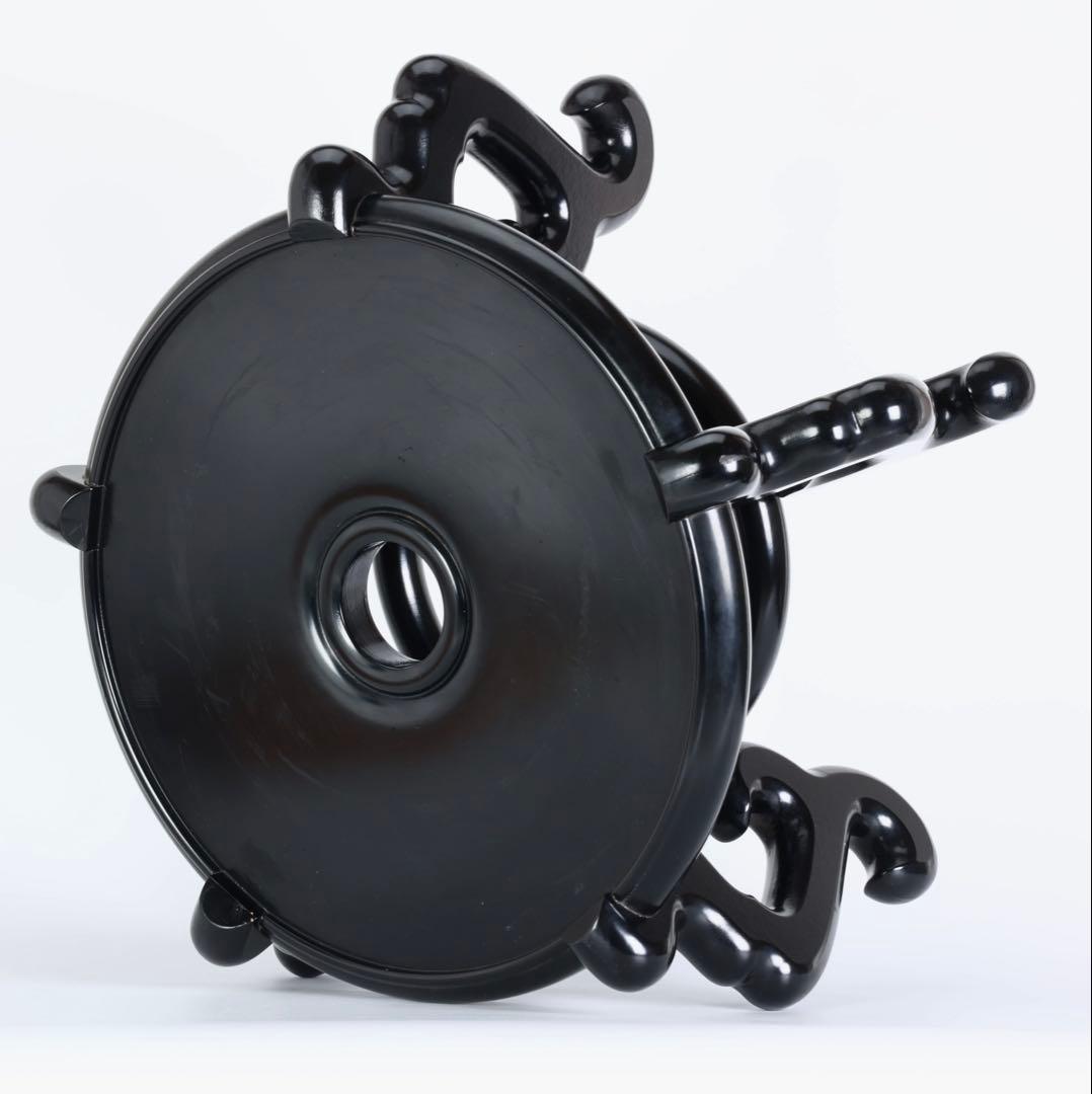 黒塗 飾り台 花台 壺台 木製 唐草脚 大型32.5cm 置台 盆栽台 古美術