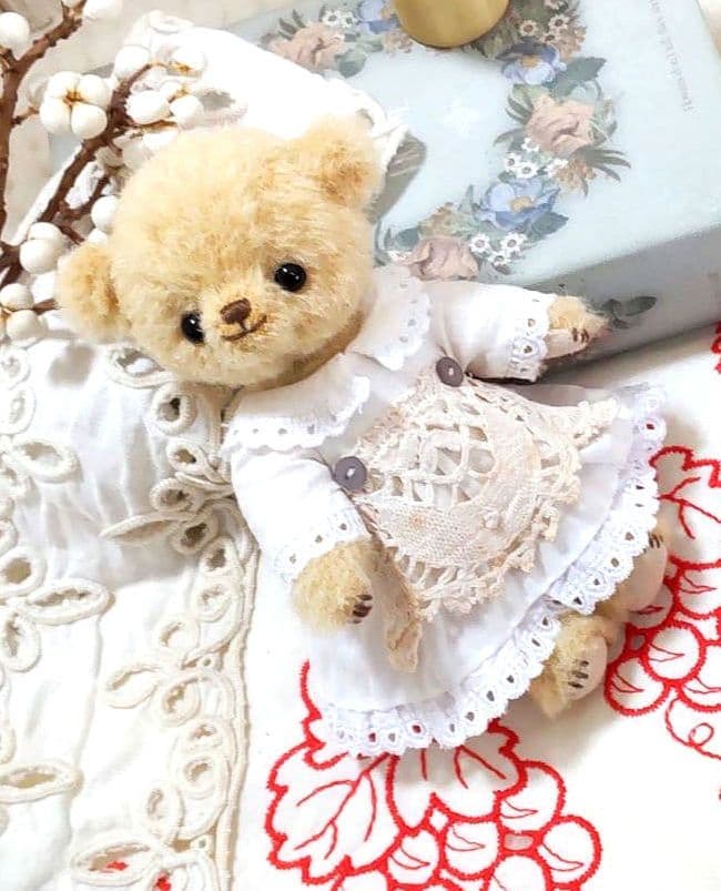 ハンドメイド テディベア ラティニティアルパカ カスタード色 手作り