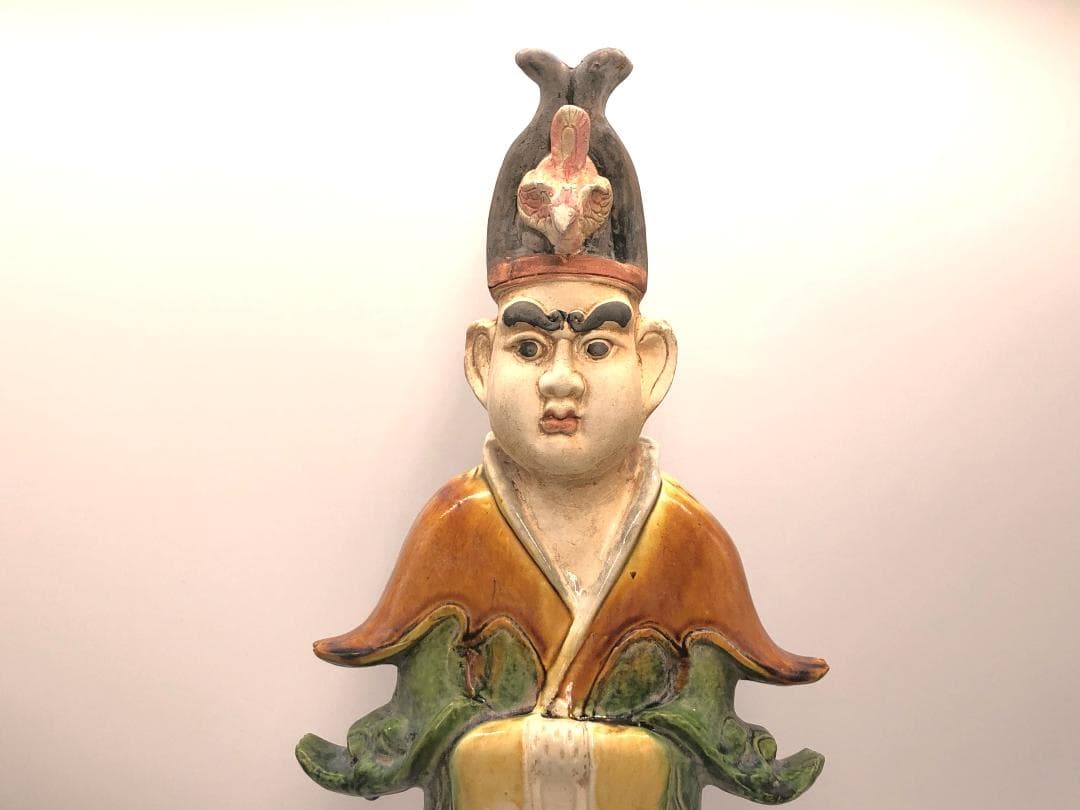 【 三彩人物俑 】 17～18世紀　大型陶俑　美品　56ｃｍ　誂え箱付き