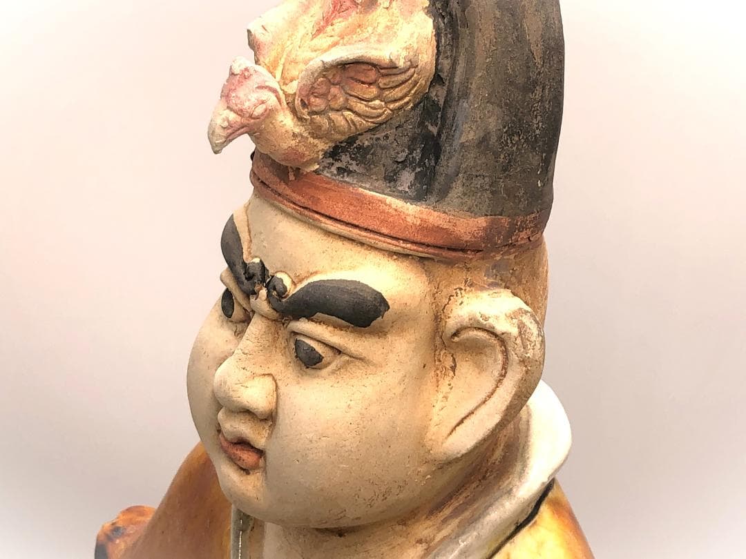 【 三彩人物俑 】 17～18世紀　大型陶俑　美品　56ｃｍ　誂え箱付き