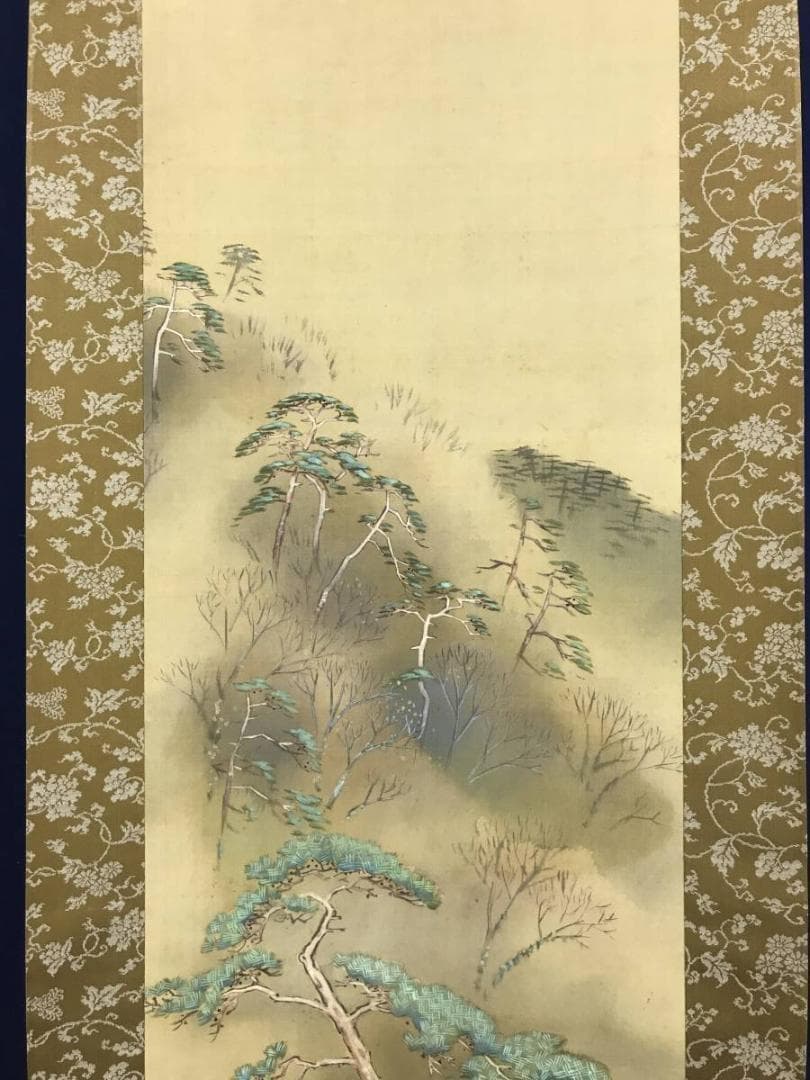 真作/池田遙邨/山水図/嵐峡/嵐山/遊覧船/掛軸/名家伝来/AE-120