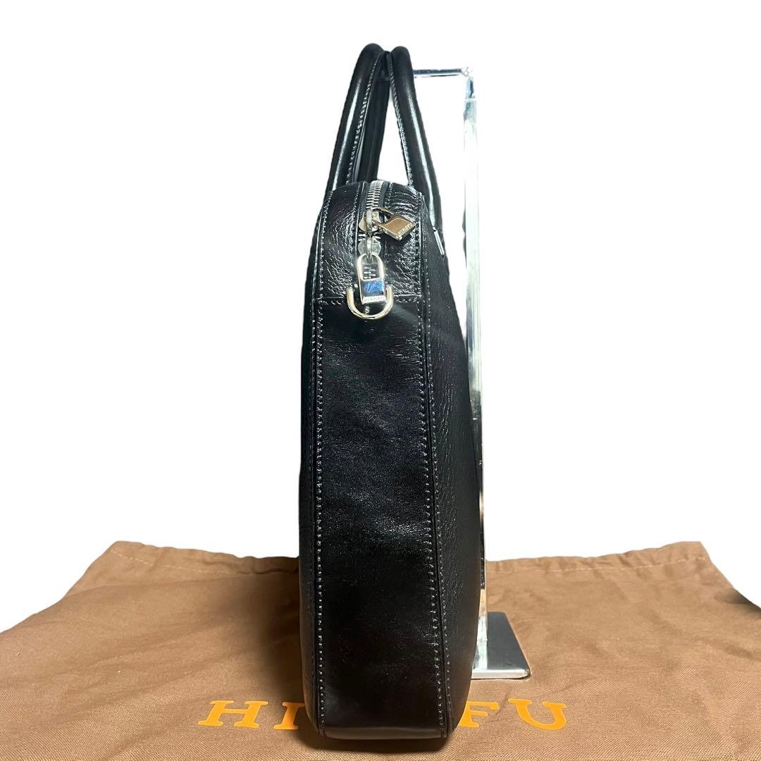 【未使用✨】ヒロフ Hロゴ ビジネスバッグ ハンドバッグ シボ革 レザー 黒色