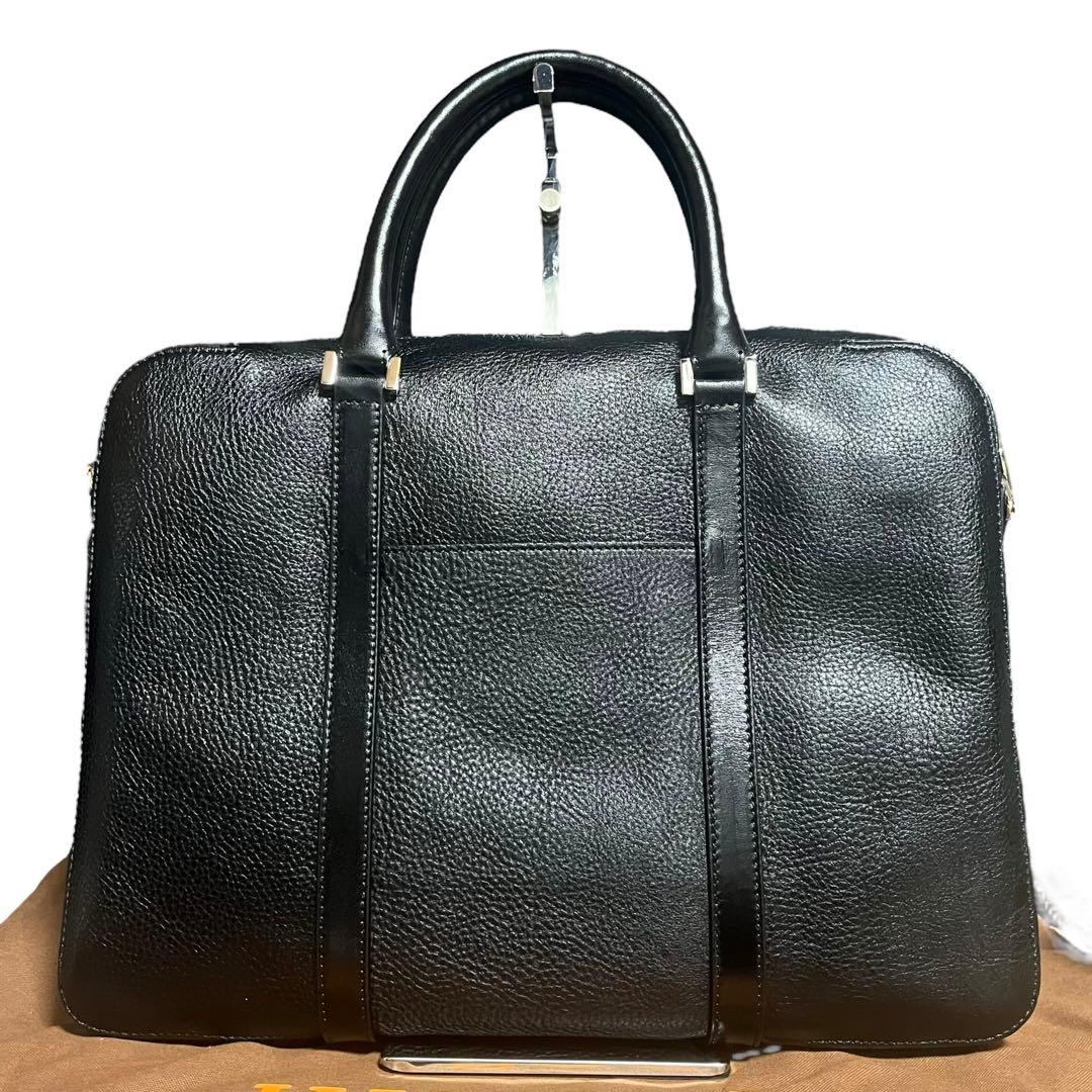 【未使用✨】ヒロフ Hロゴ ビジネスバッグ ハンドバッグ シボ革 レザー 黒色