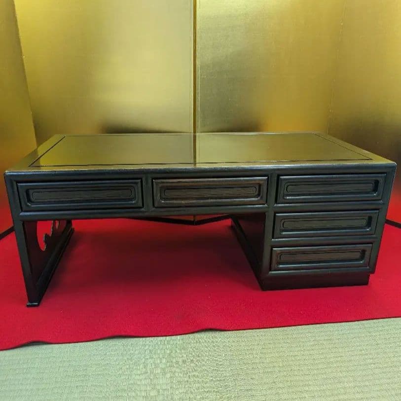 総黒檀 最高級 黒檀 文机 書斎 机 唐木家具 銘木 無垢材 飾り棚