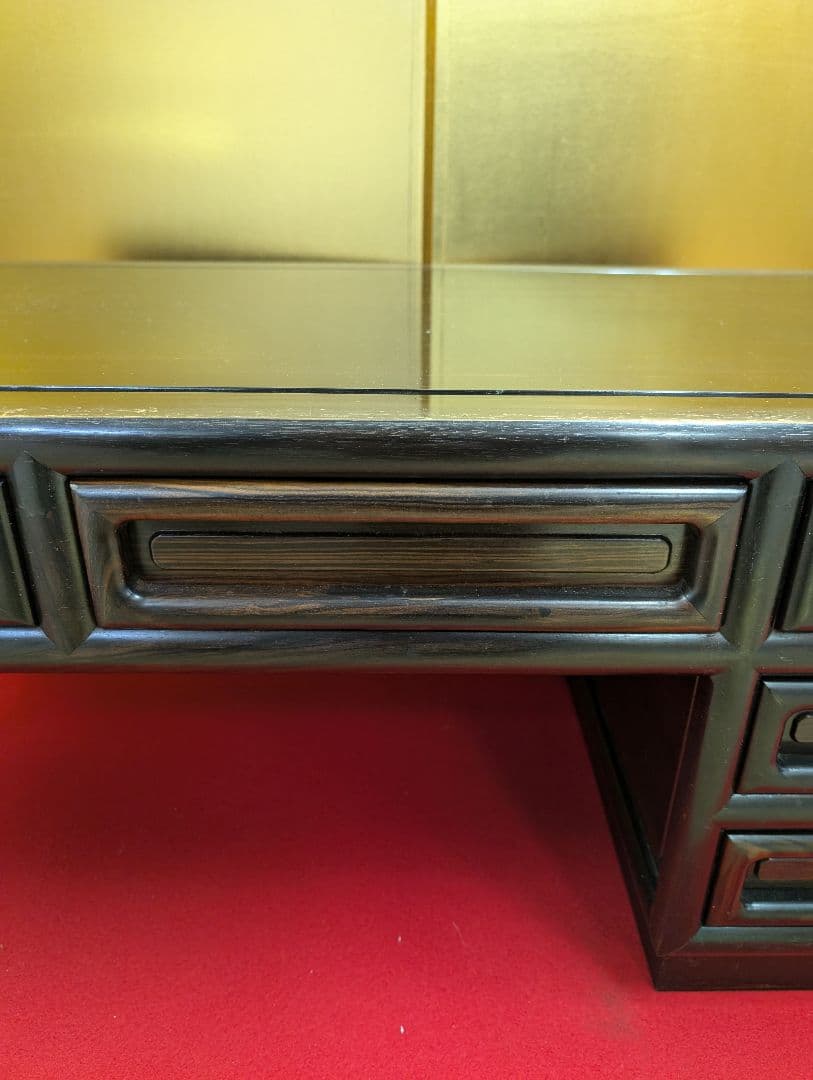 総黒檀 最高級 黒檀 文机 書斎 机 唐木家具 銘木 無垢材 飾り棚