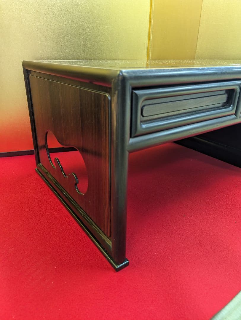 総黒檀 最高級 黒檀 文机 書斎 机 唐木家具 銘木 無垢材 飾り棚