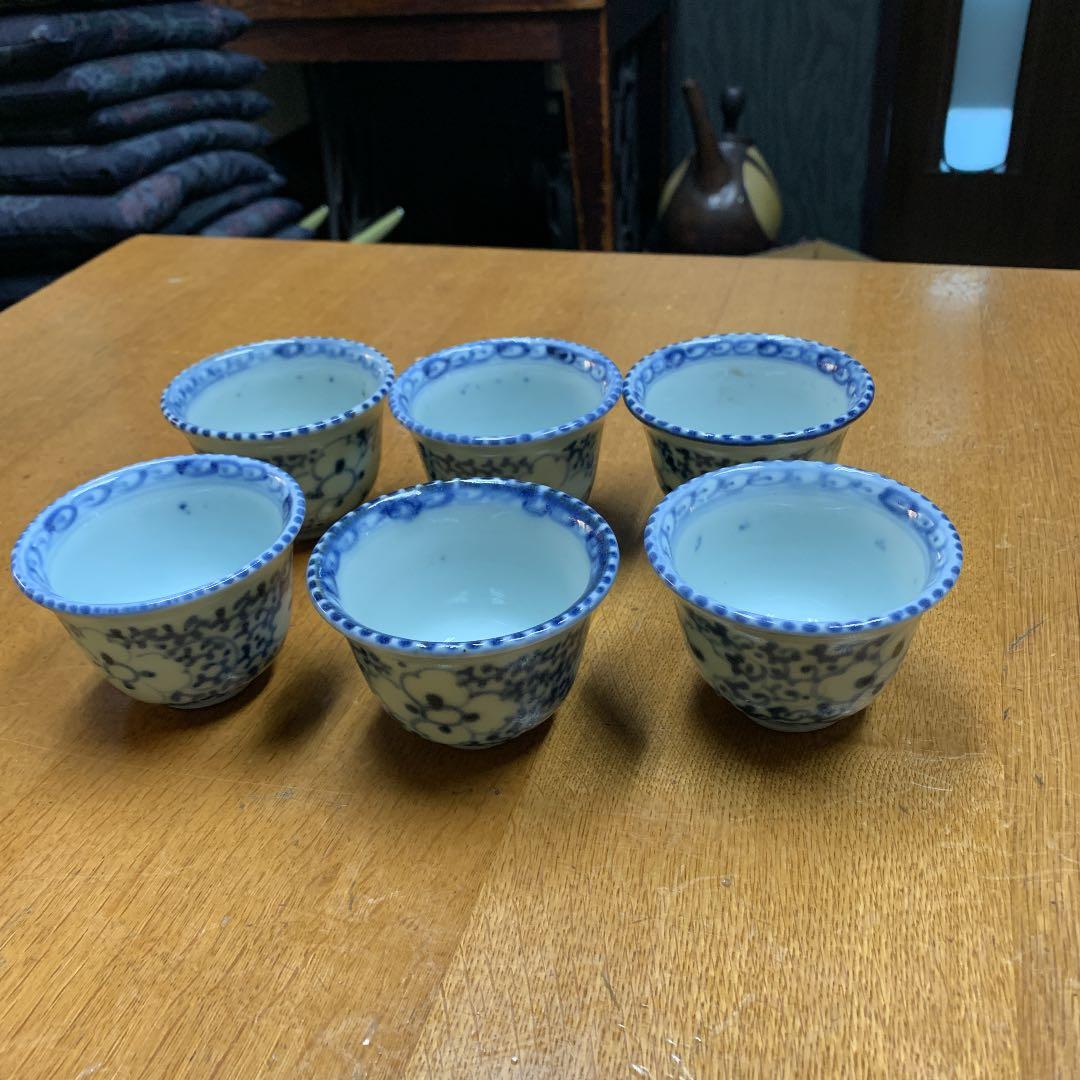 伊万里焼、花唐草模様、蕎麦猪口6ケ