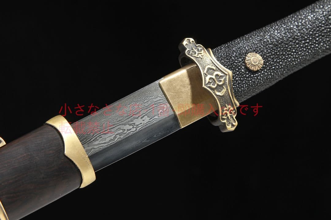 魚皮柄小唐横刀黒白檀模様鋼焼刃 古兵器 武具 刀装具 日本刀 模造刀 居合刀