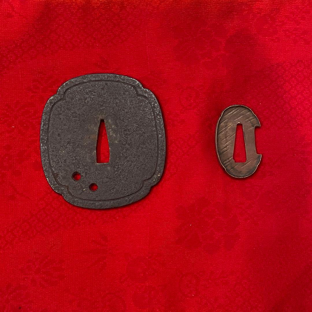 刀　鍔　切羽　2点　勝虫図　② 骨董　古美術