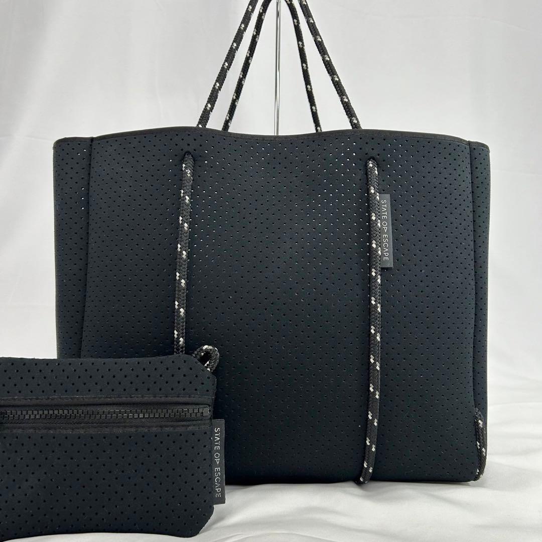 【極美品】ステイトオブエスケープ トートバッグ ポーチ付き 黒 A4可 大容量