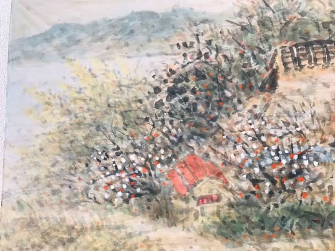 白井青淵『湖西の早春風景』日本画 10号 原画 和紙 真作保証