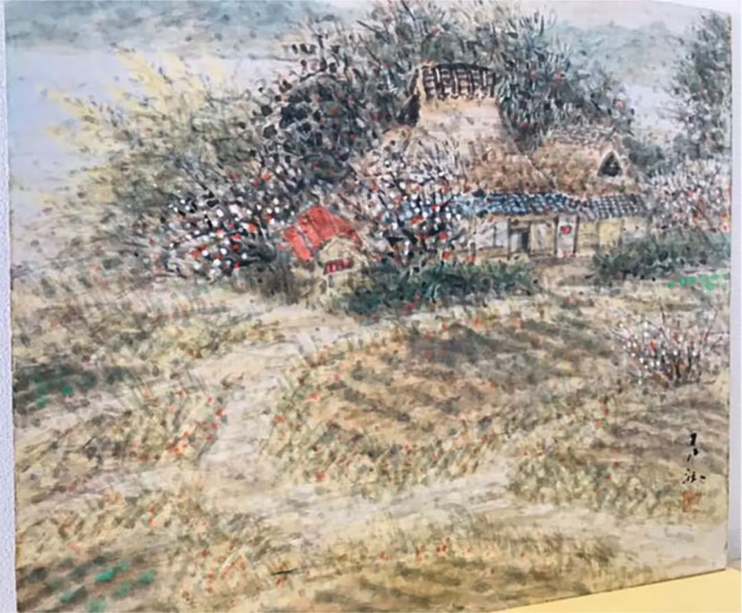 白井青淵『湖西の早春風景』日本画 10号 原画 和紙 真作保証