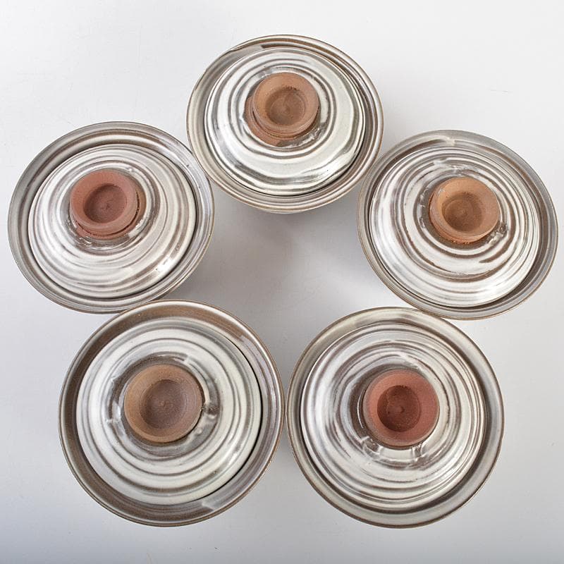 和食器　京焼　浅見五郎助　刷毛目　蓋向付　五客　共箱　V　R6729B