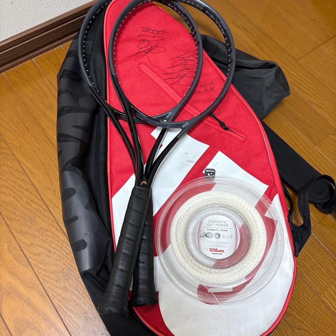 HEADジョコビッチカラー２本＋鈴木貴男元プロ、小野田元プロサイン入りラケバ等