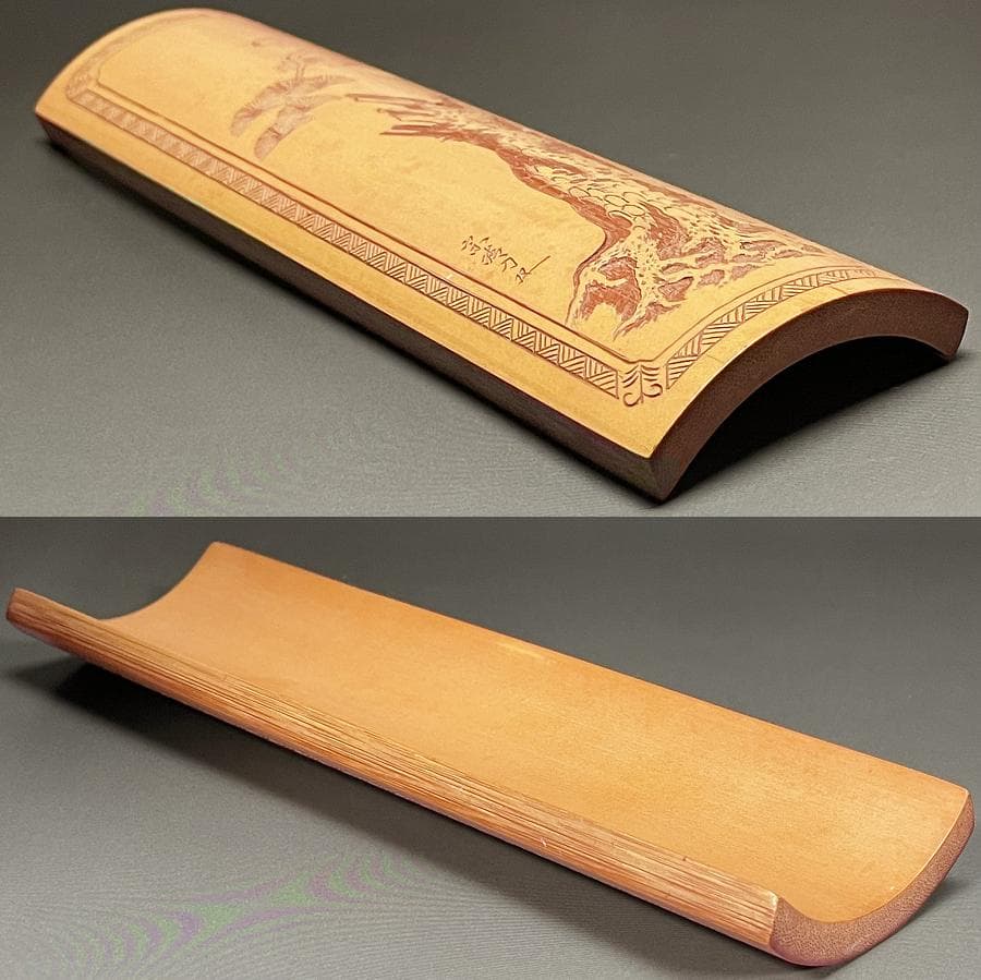 【茶道具/茶合】 茶量 茶道 竹 細密彫刻 煎茶道具 茶道具