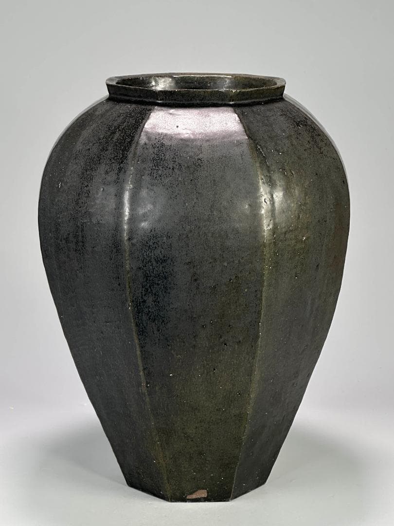 日本美術　矢野直人　黒唐津　花生　面取壺　美品　共箱　共布　本物保証