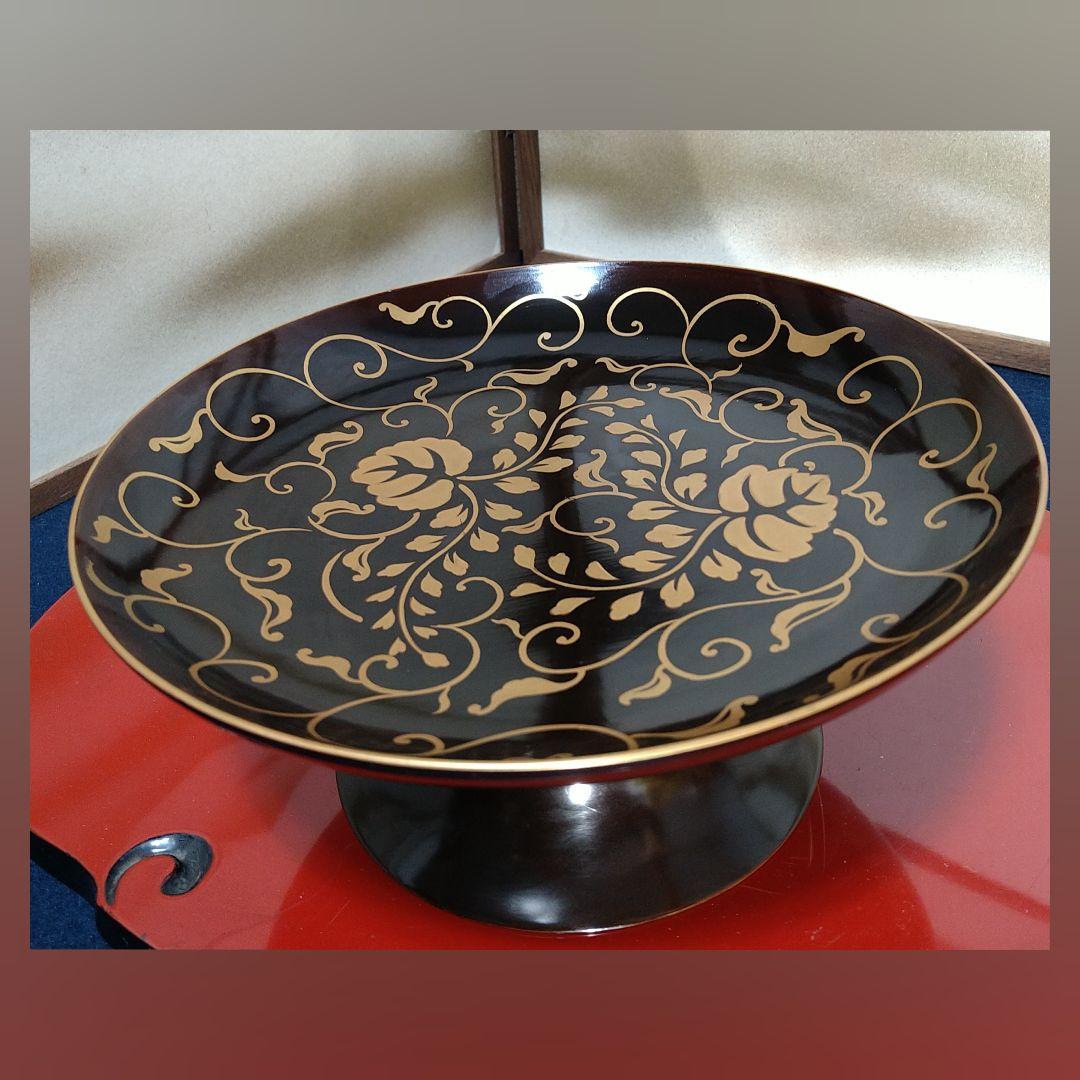 AH41 輪島塗菓子器 足付菓子器 脚付菓子器 高足唐草蒔絵蔦図 菓子盛 茶道具