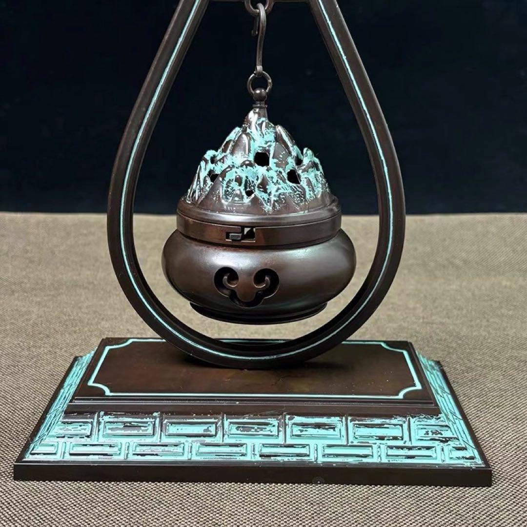 銅製 象嵌宝石琵琶弔炉 薫香炉 客間茶室掛炉 銅炉 美品 装飾品 工芸品 置物