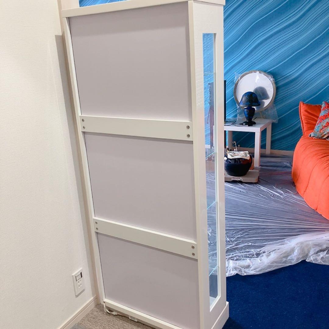 LEDライト付きガラスショーケース 背面鏡 コレクションボード ホワイト W60