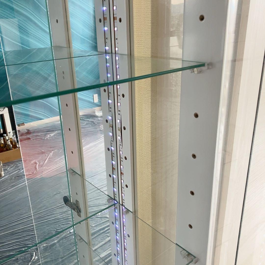 LEDライト付きガラスショーケース 背面鏡 コレクションボード ホワイト W60