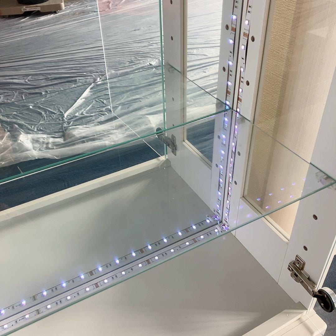 LEDライト付きガラスショーケース 背面鏡 コレクションボード ホワイト W60