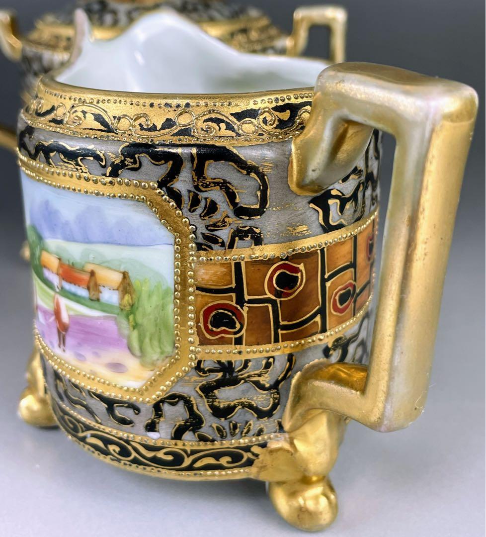 【希少】オールドノリタケ アールヌーボー様式 風景紋 シュガーボウル クリーマー