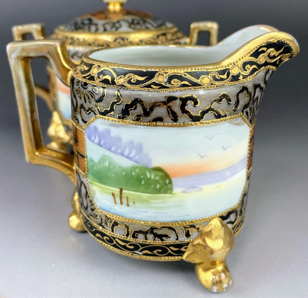 【希少】オールドノリタケ アールヌーボー様式 風景紋 シュガーボウル クリーマー