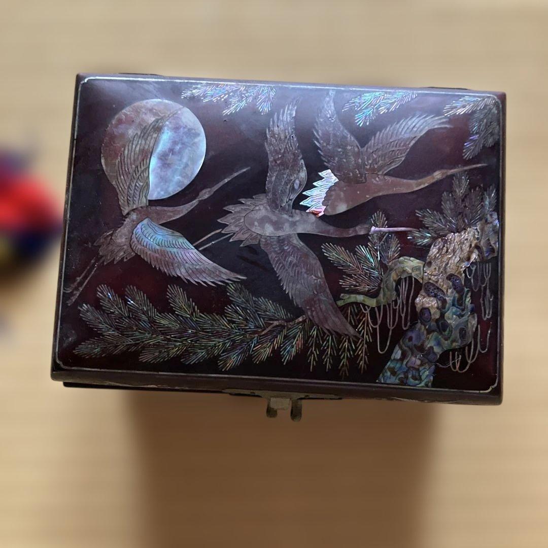 月と鶴の貝細工　ジュエリーボックス