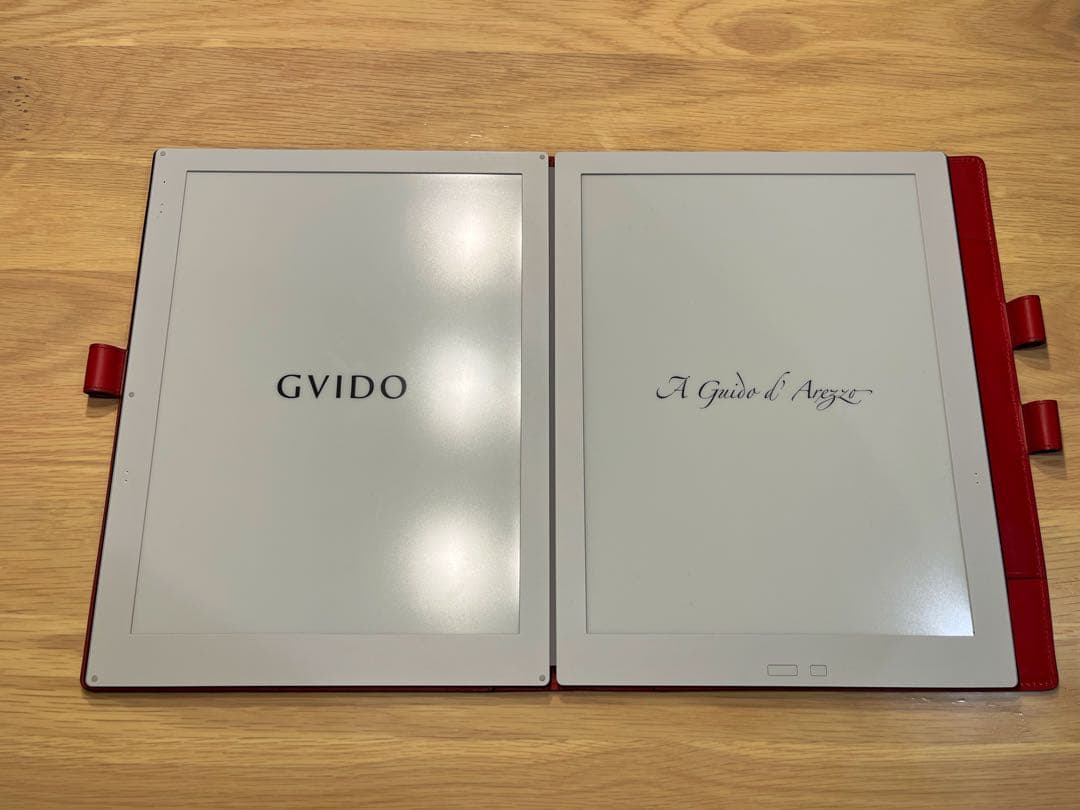 GVIDO（グイド）　牛革カバーレッド　2画面電子ペーパー端末