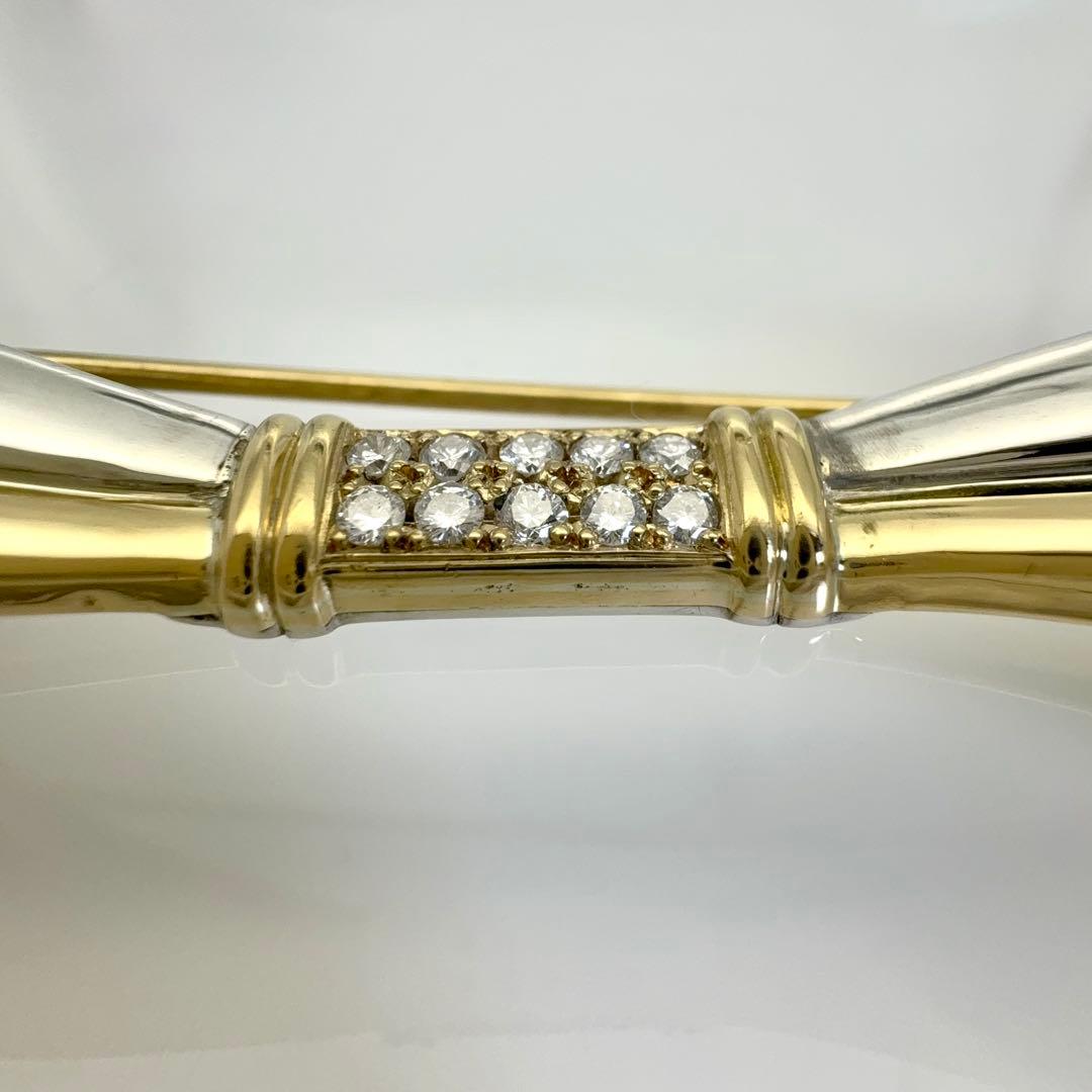 K18×シルバー ダイヤモンド0.13ct リボン ブローチ 総重量12.0g