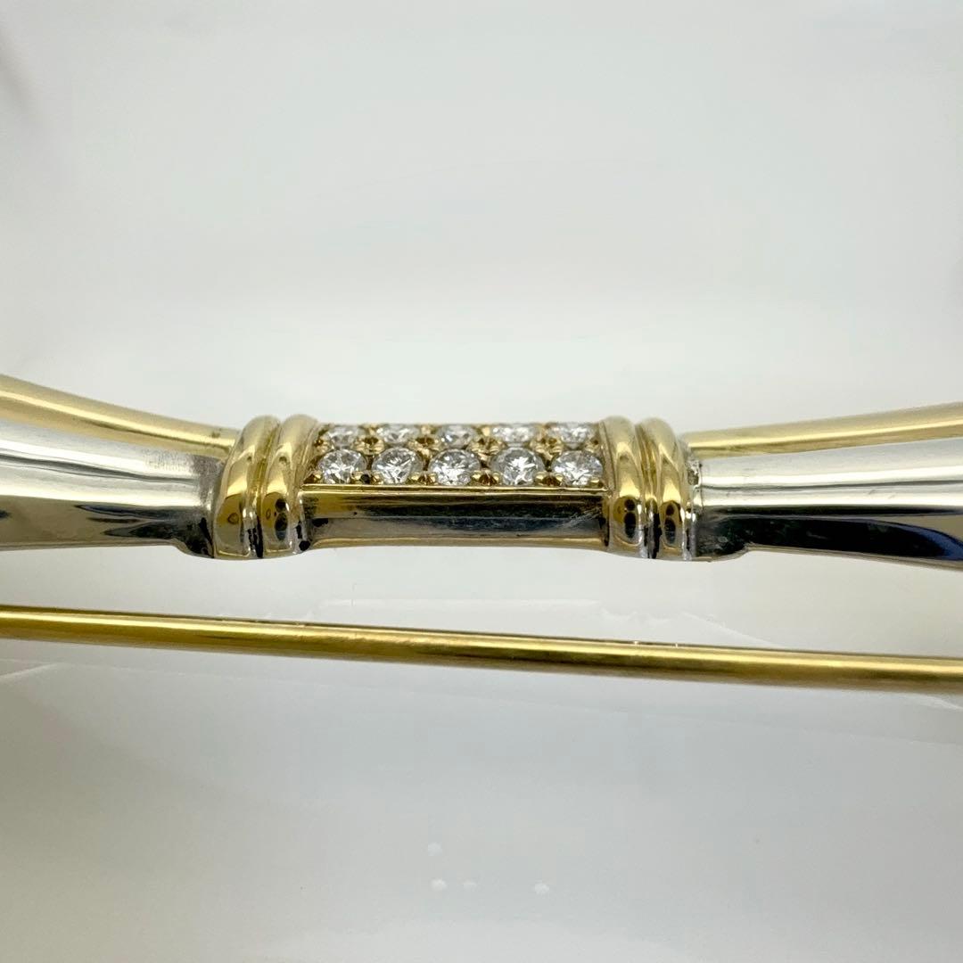 K18×シルバー ダイヤモンド0.13ct リボン ブローチ 総重量12.0g