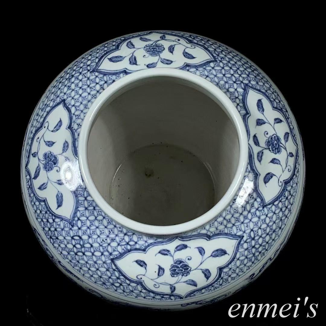 中国古美術✦明代正統期青花琴棋書画紋缶✦人物風景写意缶・文房具・純手描き・陶芸