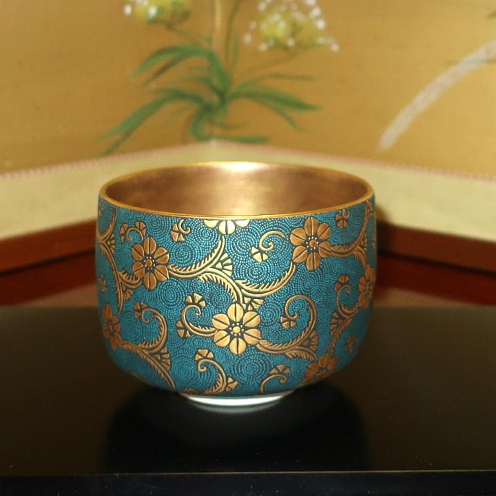 【故物・骨董】華麗なる技 二代仲田錦玉　九谷焼　茶道具 抹茶茶碗　渦打青粒唐草