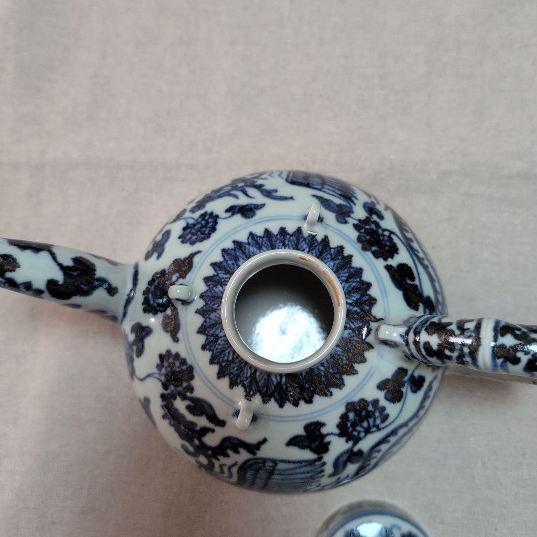 茶道具　染付水次　鳳凰　唐草紋