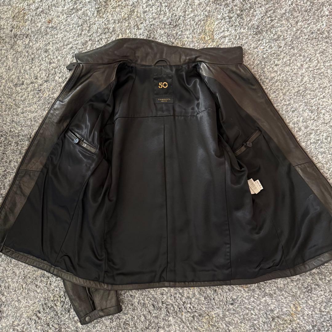 CINQUANTA チンクアンタ シングルライダースジャケット 牛革 黒 46