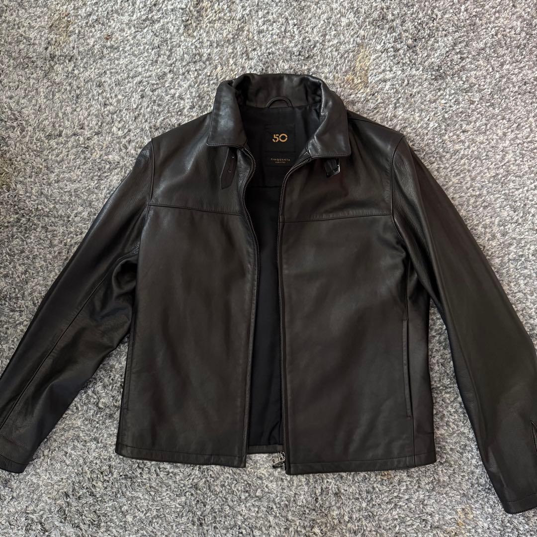 CINQUANTA チンクアンタ シングルライダースジャケット 牛革 黒 46