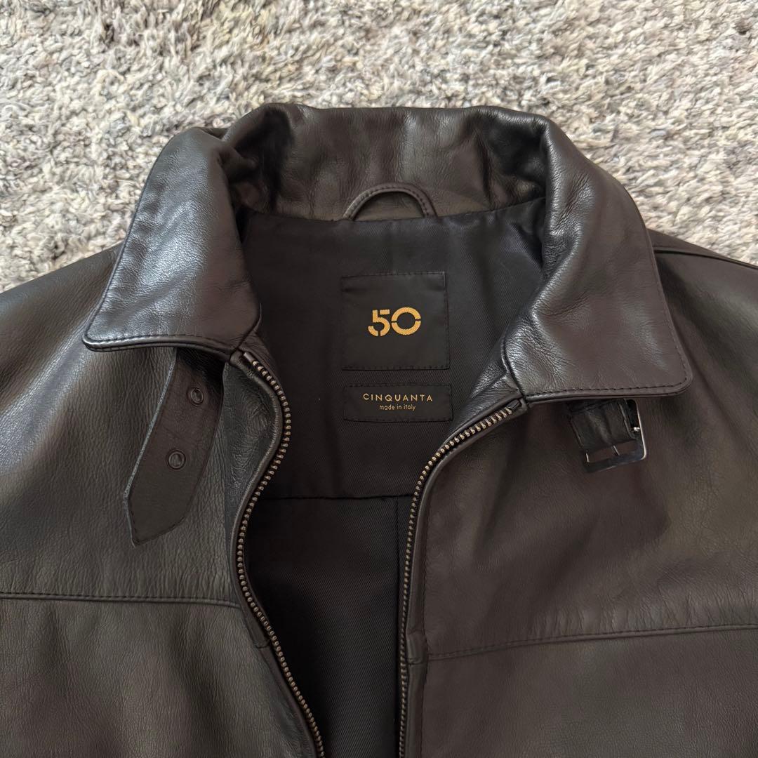 CINQUANTA チンクアンタ シングルライダースジャケット 牛革 黒 46