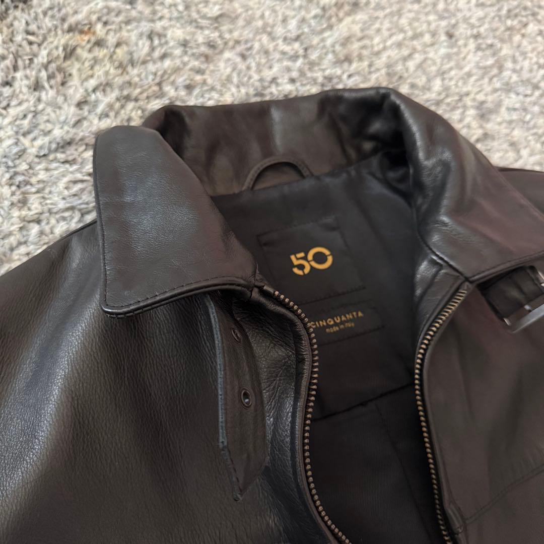 CINQUANTA チンクアンタ シングルライダースジャケット 牛革 黒 46