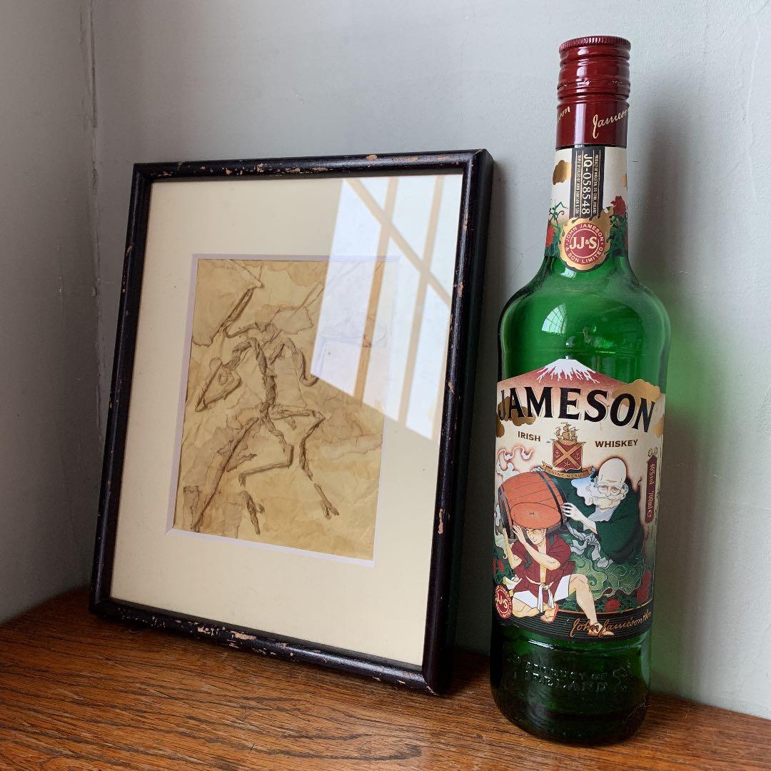 私の作った　ちぎり絵　始祖鳥の化石　木製ビンテージフレーム付き　ジュラ紀