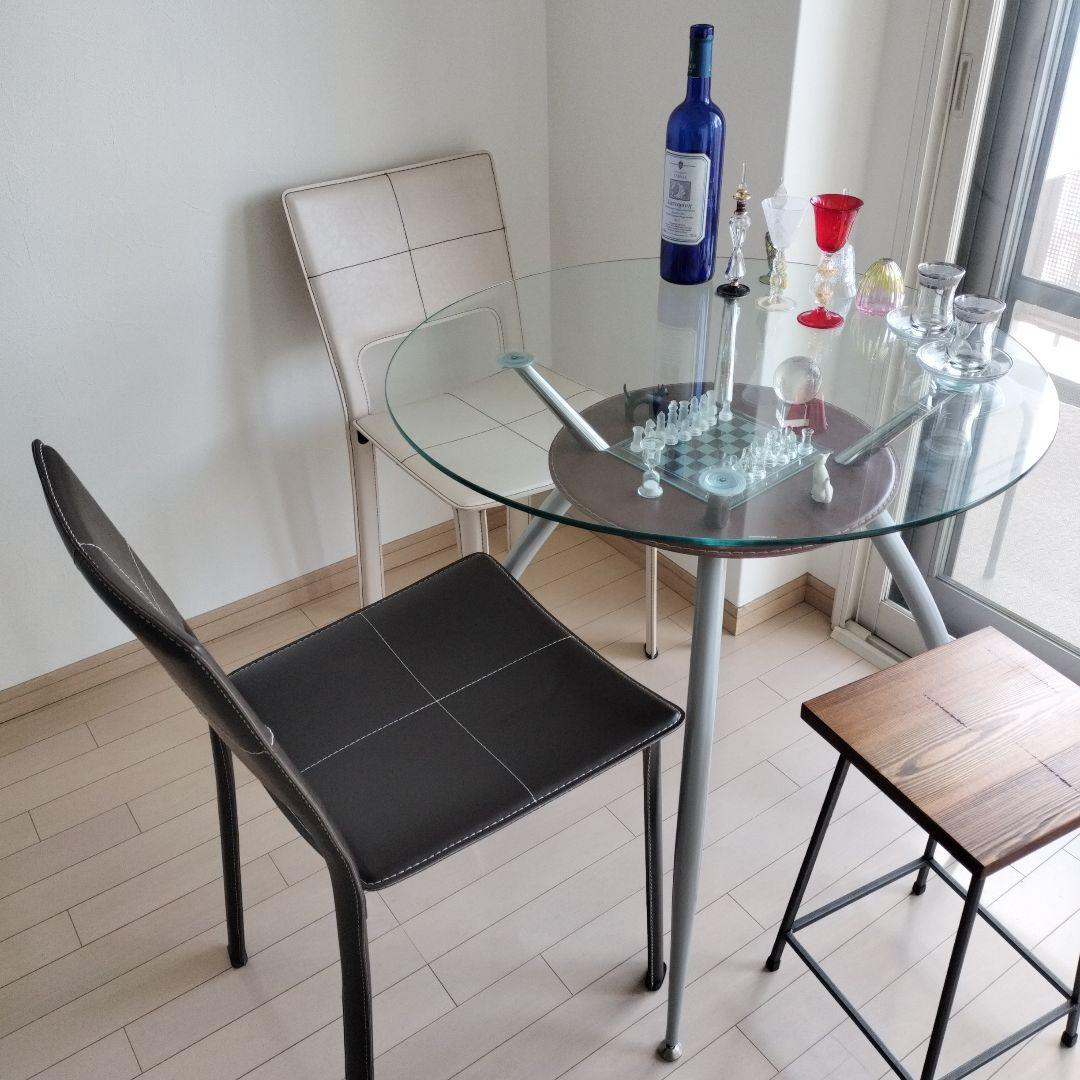 【テーブルのみ】ガラストップ　ダイニングテーブル　円形　ラウンド　ブラウン