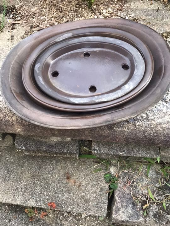 盆栽鉢　平型　時代烏泥平楕円盆栽鉢お任せ3点セット