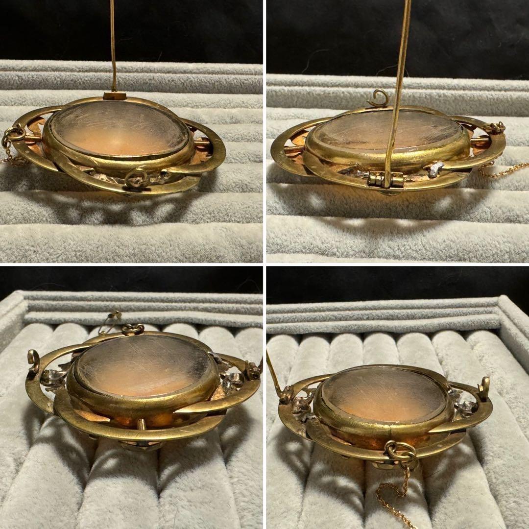 出品終了‼️アンティーク　ピンチペック枠　金色　神話柄バッカス　ブローチ　現状