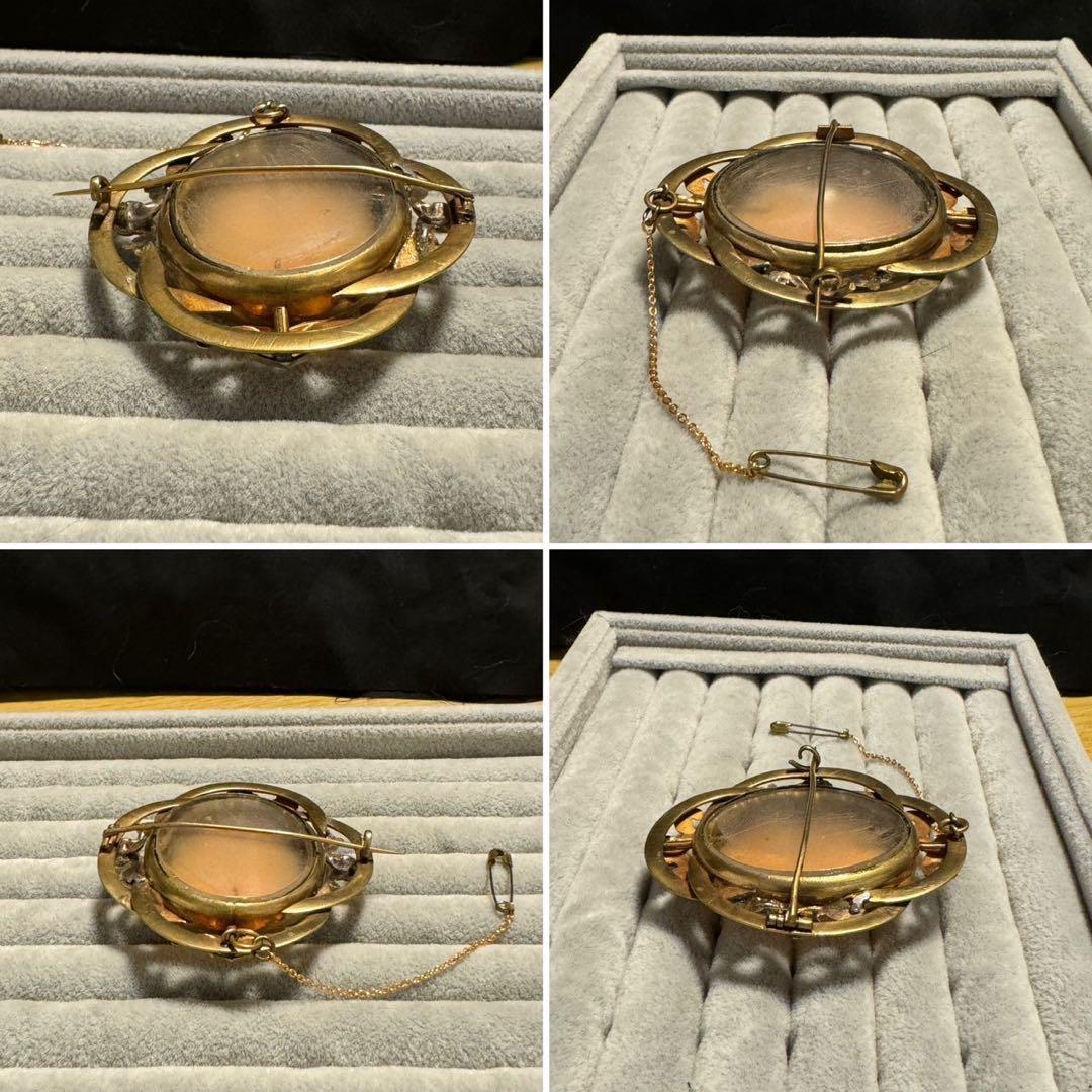 出品終了‼️アンティーク　ピンチペック枠　金色　神話柄バッカス　ブローチ　現状