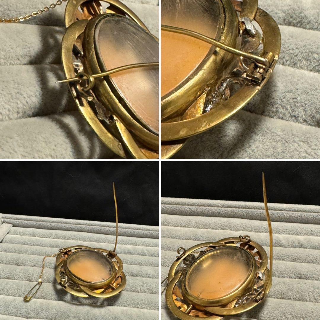 出品終了‼️アンティーク　ピンチペック枠　金色　神話柄バッカス　ブローチ　現状