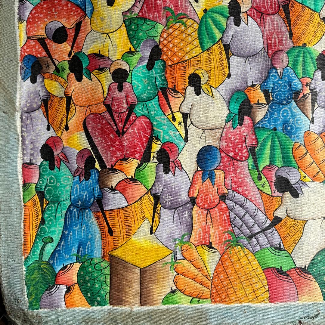 【ハイチアート】絵画 マーケット サイン有り ハイチアン　ヴィンテージ