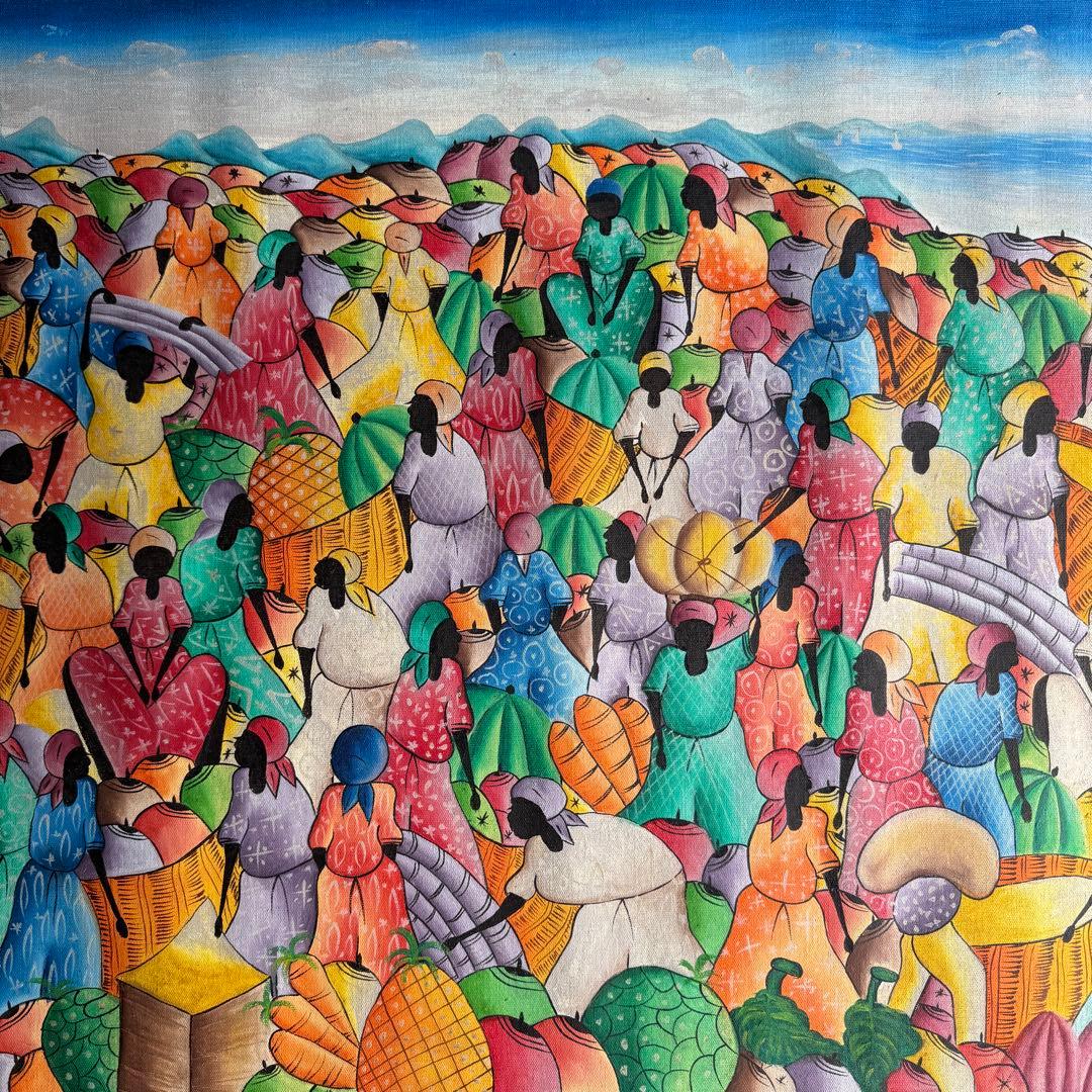 【ハイチアート】絵画 マーケット サイン有り ハイチアン　ヴィンテージ