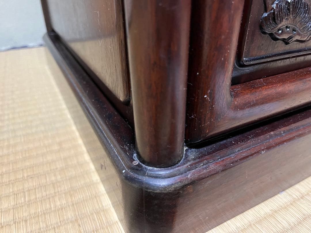 K186 唐木家具　彫刻　茶棚　アンティーク