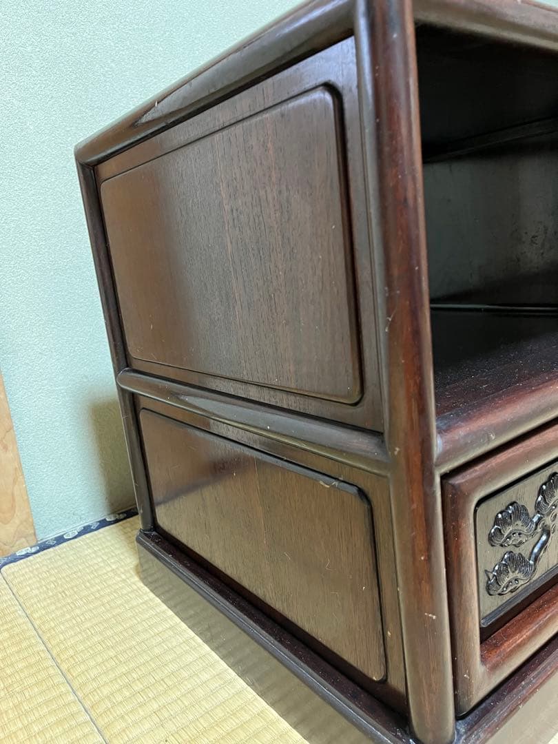K186 唐木家具　彫刻　茶棚　アンティーク