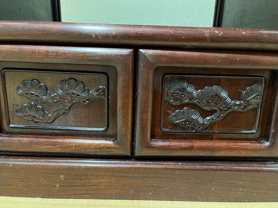 K186 唐木家具　彫刻　茶棚　アンティーク